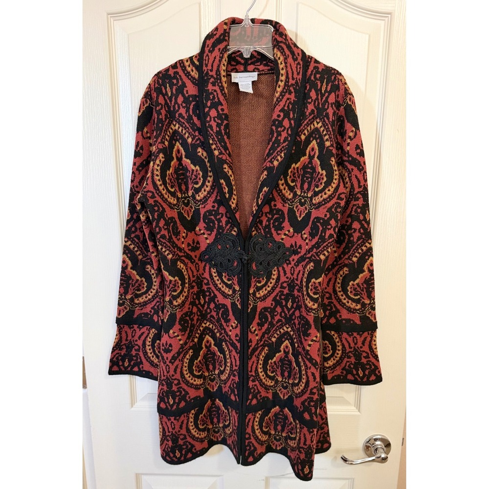 Women's Soft Surroundings Knit Cardigan Wool Blend Tapestry Boho Eclectic‎ MP.